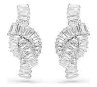 Matrix earrings, Baguette cut, Knot, White, Rhodium plated