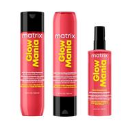 Matrix Glow Mania Colour Protecting Shampoo, Conditioner & Spray Trio | Colour Radiance Trio, Shampoo 300ml, Conditioner 300ml, Leave In Spray 250ml, Glycolic Rosehip Oil, Salon Grade Hair Care