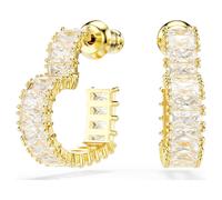 Matrix hoop earrings, Baguette cut, Heart, Small, White, 18K gold finish