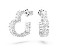 Swarovski Matrix hoop earrings, Heart, Small, White, Rhodium plated