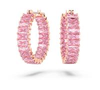 Matrix hoop earrings, Baguette cut, Pink, 18K rose gold finish
