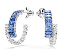 Matrix hoop earrings, Mixed cuts, Blue, Rhodium plated