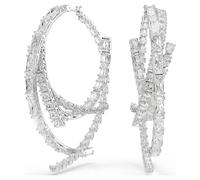 Matrix hoop earrings, Mixed cuts, White, Rhodium plated