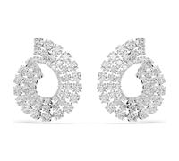 Matrix hoop earrings, Mixed round cuts, White, Rhodium plated