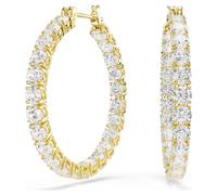 Matrix hoop earrings, Round cut, White, 18K gold finish