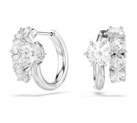 Swarovski Matrix Silver Tone White Crystal Round Cut Hoop Earrings