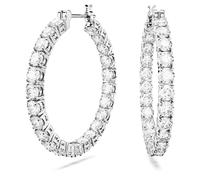 Swarovski Matrix hoop earrings, Round cut, White, Rhodium plated