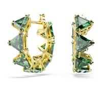 Matrix hoop earrings, Triangle cut, Triangle, Mini, Green, Gold-tone plated