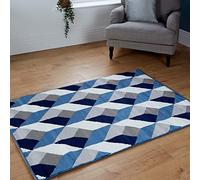 Matrix Modern Soft Touch Thick Pile Small To Large Lounge Floor Area Rug Non-Shed For Living Room, Bedroom And Hall l Ideal for Kids Room, Indoor And Outdoor Carpet Mat (Blue/Grey/120x170)