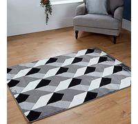 Matrix Modern Soft Touch Thick Pile Small To Large Lounge Floor Area Rug Non-Shed For Living Room, Bedroom And Hall l Ideal for Kids Room, Indoor And Outdoor Carpet Mat (Black/Grey/60x110)