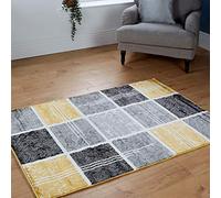 Matrix Modern Soft Touch Thick Pile Small To Large Lounge Floor Area Rug Non-Shed For Living Room, Bedroom And Hall l Ideal for Kids Room, Indoor And Outdoor Carpet Mat (Grey/Yellow/120x170)