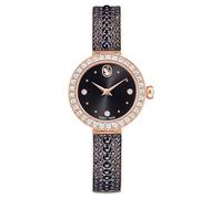 Matrix pearl bangle watch, Swiss Made, Crystal bracelet, Black, Rose gold-tone finish