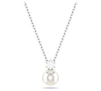 Matrix pendant, Crystal pearl, Round cut, White, Rhodium plated