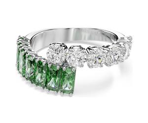 Matrix ring, Mixed cuts, Green, Rhodium plated