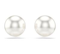 Matrix stud earrings, Crystal pearl, White, Rhodium plated
