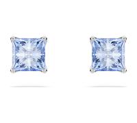 Matrix stud earrings, Square cut, Blue, Rhodium plated