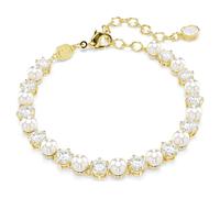 Matrix Tennis bracelet, Crystal pearl, Round cut, White, 18K gold finish