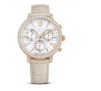Swarovski Matrix Tennis Chronograph Watch, Swiss-Made & Water-Resistant Stainless Steel Wristwatch, Rose Gold-Tone Finish with Crystals and Beige Leather Strap, Part of The Matrix Collection