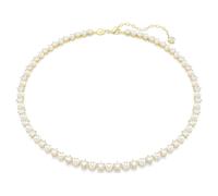 Matrix Tennis necklace, Crystal pearl, Round cut, White, 18K gold finish