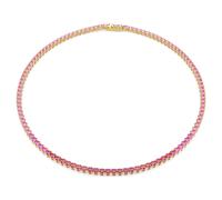 Matrix Tennis necklace, Round cut, Pink, 18K gold finish