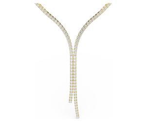 Matrix Y necklace, Round cut, White, 18K gold finish