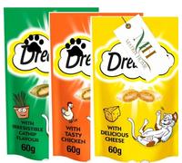 Dremies Cat Treats Bundle | Tasty Snacks with Chicken, Cheese & Catnip Flavors | Crunchy Cat Biscuits for Kittens & Indoor Cats | No Artificial Colors | Irresistible Crunch & Soft Inside - 60g