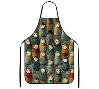 Matryoshka Aprons for Cooking, Vintage Russian Doll Pattern Kitchen Adult Apron, Artistic Decorative Linen Washable Apron f, Blue, 24x31 Inch