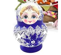 Matryoshka Dolls 10 Pieces - Wooden Nesting Russian Dolls | Porcelain Matryoshka Set Blue White | Handmade Stackable Dolls for Adults Children Collectors, Home Decoration Decoration