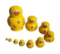 Matryoshka Dolls Set 10pcs Handmade Wooden Stacking Toys Traditional Folk Art Educational Montessori Learning for Kids (Yellow, 16cm)