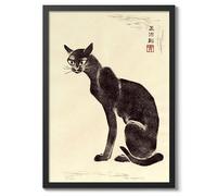 Matsumoto Hoji Black Cat Poster, Japansese Art Woodblock Ukiyo-e Print, Framed Japanese Wall Art, Archival Matte, A5 (Print Only) - 21x14.8cm
