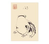 Matsumoto Hoji Frog & Butterfly Poster, Japansese Art Woodblock Ukiyo-e Print, Framed Japanese Wall Art, Archival Matte, A3 (Print Only) - 42x29.7cm