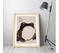 Matsumoto Hoji 'Frog' Cute Japanese Ukiyo-e Framed Wall Art Picture Print - A4 - Light Oak Frame
