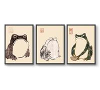 Matsumoto Hoji Frogs - Set of 3 Prints, Vintage Japanese Woodblock Meika Gafu, Ukiyo-E Wall Art Poster, Gift Idea, Oriental Home Decor, Archival Matte, A3 (Framed) - 42x29.7cm