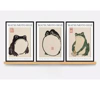 Matsumoto Hoji Japanese Set of 3 Frog Print Wall Art Poster Modern Prints - 3x A4 Canvas - Triptych mounted on pine frames readu to hang BensArt Triptych set 3 Three Stretched Mounted Multi Panel Wal