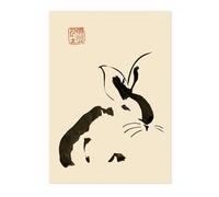 Matsumoto Hoji Rabbit Poster, Japansese Art Woodblock Ukiyo-e Print, Framed Japanese Wall Art, Archival Matte, A5 (Print Only) - 21x14.8cm