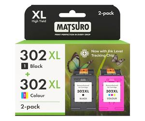 Matsuro 302 XL Multipack Ink Cartridges Replacement for HP 302 XL with Upgraded Chip Compatible for HP Envy 4520 4524 4527 Deskjet 2130 3630 3636 Officejet 3830 3831 3835 (1x Black XL 1x Color XL)
