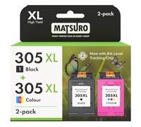 Matsuro 305 XL Multipack Ink Cartridges Replacement for HP 305 XL with Upgraded Chip Compatible for HP DeskJet 2700 2710 2720 2722 Plus 4100 4120 4130 Envy 6000 6010 6020 6030 6032 Pro 6400 6430