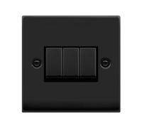 Matt Black 10A 3 Gang 2 Way Ingot Light Switch - Black Trim - Se Home