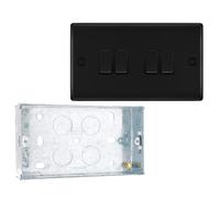 BG Electrical Quadruple Wall Light Switch, 2 Way, Raised and Slim Profile, Round Edges, Nexus Metal, Matt Black, 20A, 16AX, NFB44