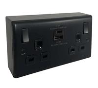 Matt Black 22W USB Double Socket & 32mm Black Surface Pattress Back Box