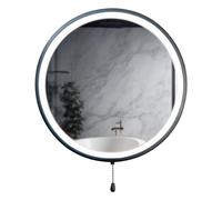 ValueLights Matt Black Round Battery Operated Mirror with Pull Switch - Size: 40 x 40 x 3cm - Wilko