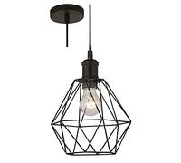 Matt Black & Black Braided Cable Retro Bird Cage Geometric Wired Pendant Ceiling Light 22cm | Round Fixing Plate | 1.5 Metres Cable | Industrial Vintage Style | 1 x ES Lamp Required