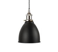 Matt Black Classic Small Pantry Metal Painted Dome Pendant Light With Nickle Lamp Holder And Grey Twisted Cable - Se Home