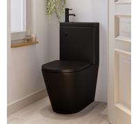 Matt Black Close Coupled Closed Back Toilet with Black Fittings & Sink on Top - Legend
