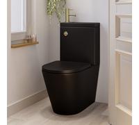 Matt Black Close Coupled Closed Back Toilet with Brass Fittings & Sink on Top - Legend