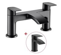 Matt Black Curve Waterfall Deck Mounted Bath Tap Dual Lever Bath Filler + Tap By Buyaparcel