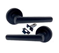 Matt Black Door Handles on Rose - 123mm Modern Lever with 52mm Round Rose | Contemporary Interior Handles | Packs & Complete Sets (1 x Pair of Handles + Tubular Latch)