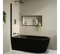 Matt Black Freestanding Shower Bath Single Ended Left Hand Corner with Black Bath Screen 1650 x 800mm - Amaro