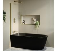 Matt Black Freestanding Shower Bath Single Ended Left Hand Corner with Brass Bath Screen 1650 x 800mm - Amaro