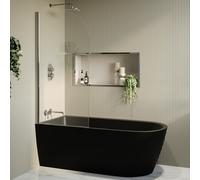 Matt Black Freestanding Shower Bath Single Ended Left Hand Corner with Chrome Bath Screen 1650 x 800mm - Amaro